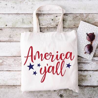 America Y'all Reusable Tote Bag, Red White & Blue, Patriotic, Fourth Of July Tote Bag
