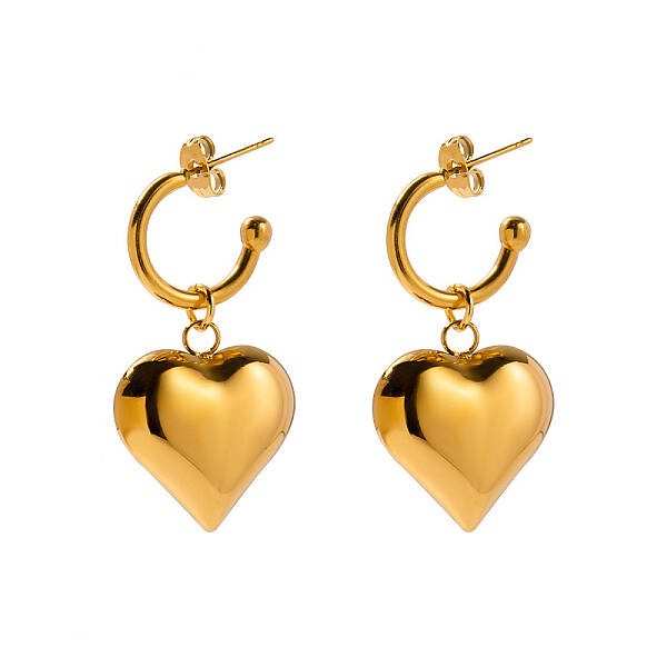 Ion Plating(IP) 304 Stainless Steel Heart Dangle Stud Earrings