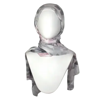 Elegant Floral Crepe Chiffon Hijab – Grey Silver & Rose Pink | Perfect for Work & Social Events