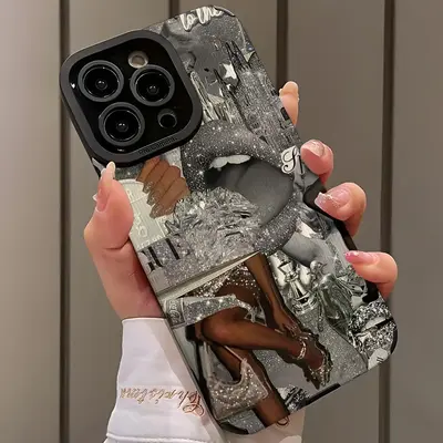 Fashion Glitter Pattern Phone Case, Creative Phone Protective Cover, Phone Accessory Compatible with iPhone 15 14 13 12 11 Se...