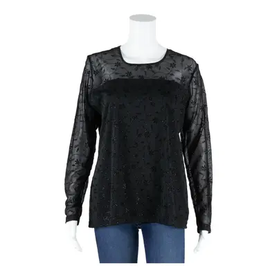 CITY LOOKS Mesh Top Black Floral Long Sleeve Womens M
