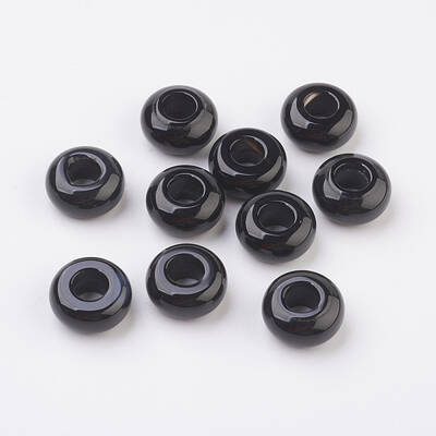 Randomly Mixed Natural Dyed & Heated Black Agate and Banded Agate European Beads