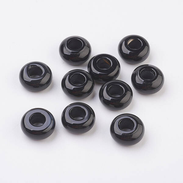 Randomly Mixed Natural Dyed & Heated Black Agate and Banded Agate European Beads