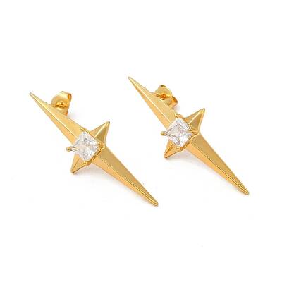 Clear Cubic Zirconia Star Stud Earrings