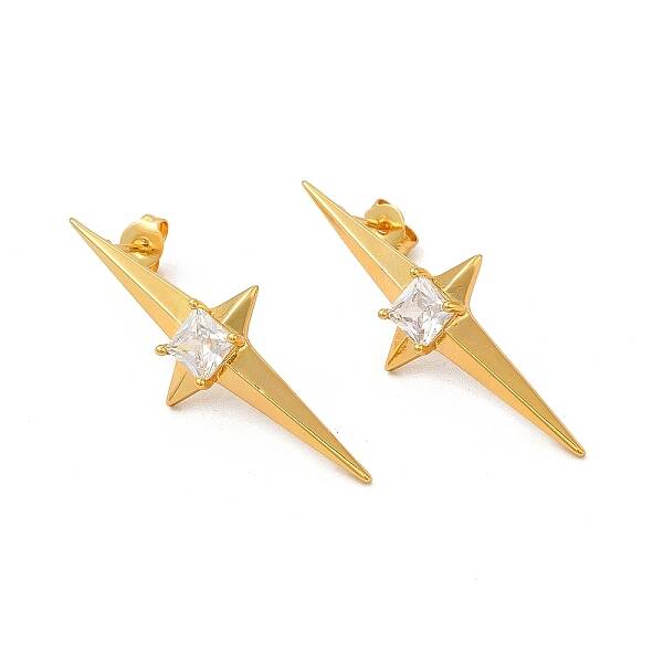 Clear Cubic Zirconia Star Stud Earrings