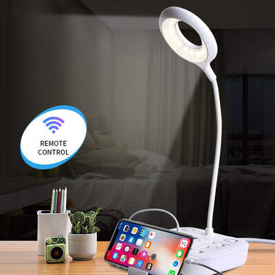 USB LED Desk Lamp 360 Adjustable Table Light With Power Outlet Socket, Phone Holder, and Remote Control  Dimmable Office / Ho...