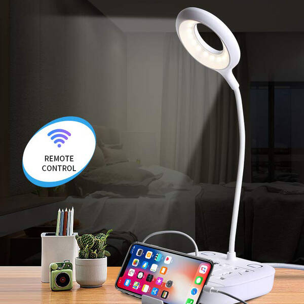 USB LED Desk Lamp 360 Adjustable Table Light With Power Outlet Socket, Phone Holder, and Remote Control  Dimmable Office / Ho...