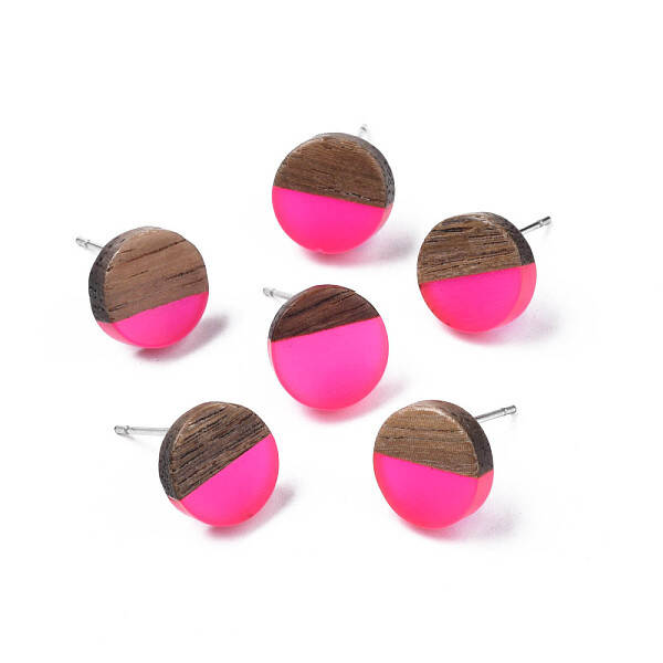Transparent Resin & Walnut Wood Stud Earrings