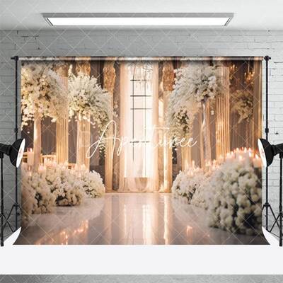 Floral Decorated Church Interior Wedding Backdrop - Aperturee