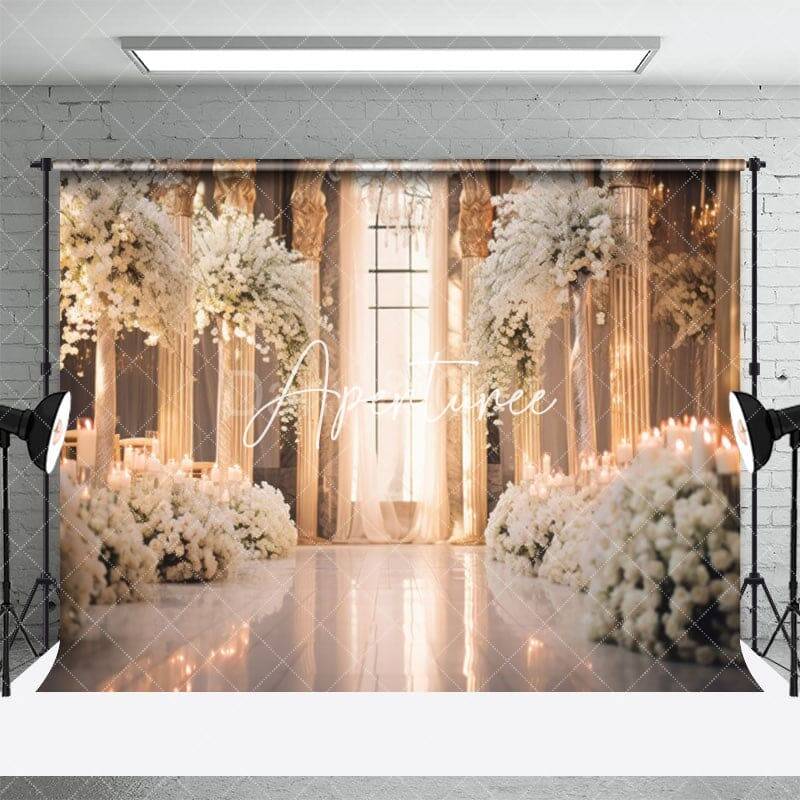 Floral Decorated Church Interior Wedding Backdrop - Aperturee