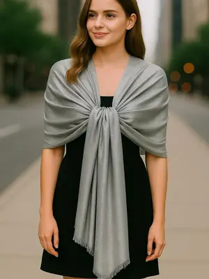 Reversible Solid & Silver Metallic Shimmer Shimmery Shawl Scarf - Versatile Design, Soft Knit Blend, Multi-Functional for Tra...