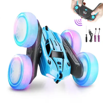 Fygurso Remote Control Car RC Cars with Sides Light Strip and Headlights Double Sided 360 Flips Rotating RC Stunt Car,2.4Ghz ...