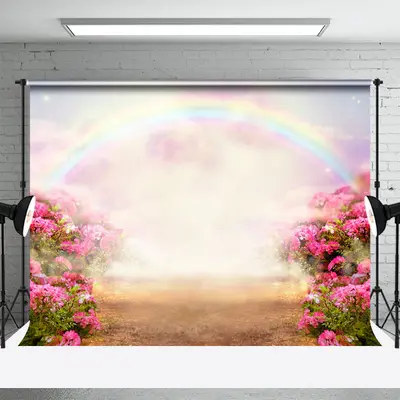 Floral Colorful Rainbow Cloud Spring Photo Backdrop - Aperturee
