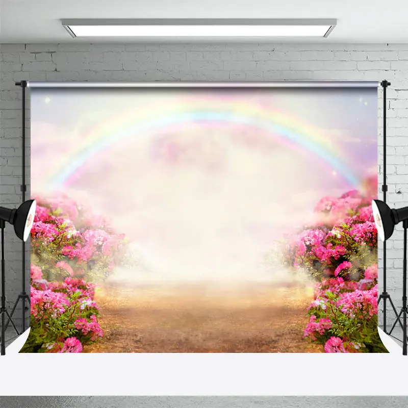 Floral Colorful Rainbow Cloud Spring Photo Backdrop - Aperturee