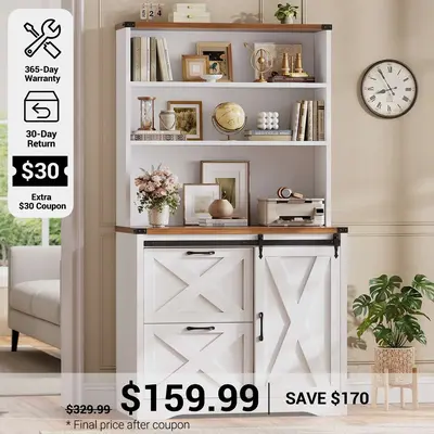 SEDETA 31.5 Inch Farmhouse 2 Drawer File Cabinet with Printer Stand Storage Shelf Sliding Door Hanging File Folders fits Lett...