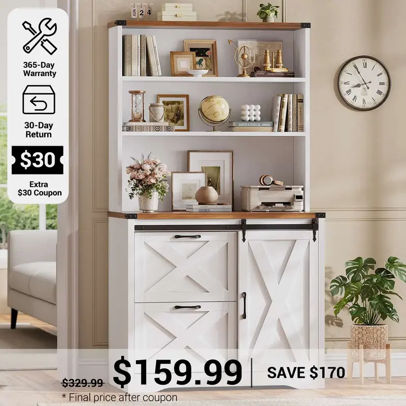 SEDETA 31.5 Inch Farmhouse 2 Drawer File Cabinet with Printer Stand Storage Shelf Sliding Door Hanging File Folders fits Lett...