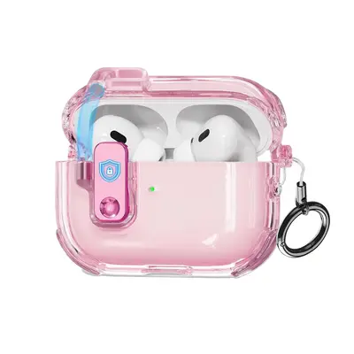 Toocki AirPods Pro 2nd Gen Clear Protective Case with Magnetic Lock & One-Click Opening Pink Shockproof Audio Shell for AirPo...