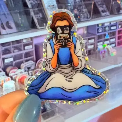 Princess Reading a Kindle Fourth Wing Stickers Edition Glitter Sticker
