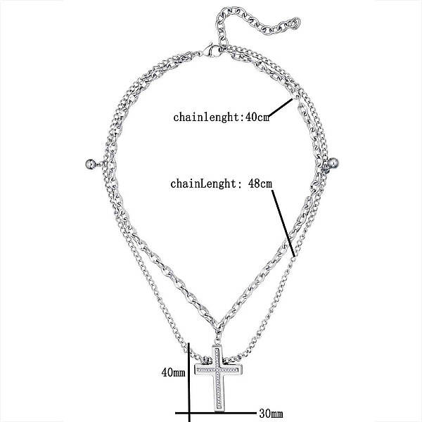 Non-Tarnish Stainless Steel Double Layer Cross Pendant Necklaces
