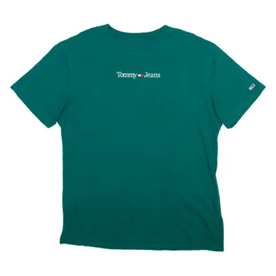 TOMMY JEANS Mens T-Shirt Green Crew Neck L