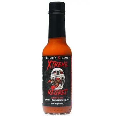 Elijah's Xtreme Regret Hot Sauce - Carolina Reaper & Trinidad Scorpion, Extreme Heat About 800,000 SHU, All Natural, Vegan, G...