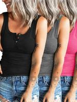 Women's Plain Square Neck Ribbed Tank Top, Casual Slim Fit Sleeveless Button Front Top for Summer, Tank Tops for Women, Ladie...