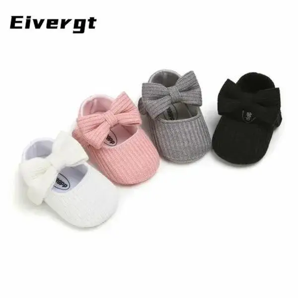 Toddler Baby Girls Princess Shoes Cute Bowknot Solid Color Knitted Soft Sole Non-Slip Sneaker