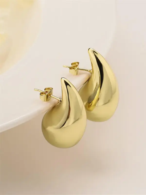 Women's Solid Geometric Design Stud Earrings, Fashionable Novelty Water Drop Shaped Design Stud Earrings, Creative Design All...