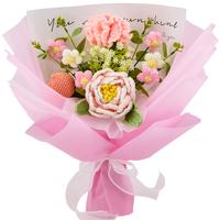 YShomy Wrapped Crochet Flowers Bouquet with Carnation, Tulip, Rose, Puff, Handmade Gift for Birthday, Anniversary, Graduation...