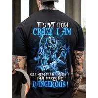 I'm Not So Crazy Men's Skull T-Shirt in Dark Blue and White, Casual Crew Neck, Slightly Stretchy Cotton Knitted Fabric, Wool ...