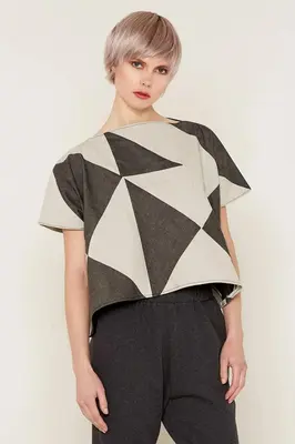 Rhea Top (Grey and Beige) | size: one size