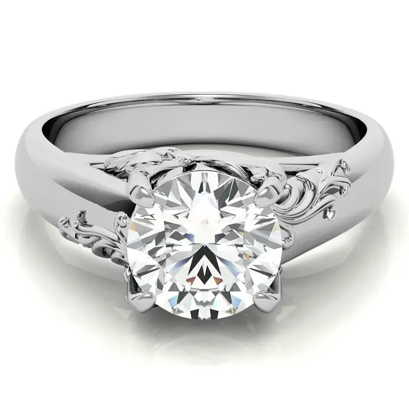 10K White Gold Round Cut Large Center Stone Moissanite Engagement Ring