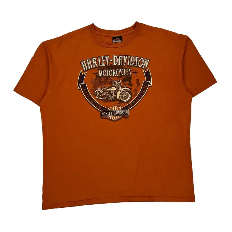 Harley Davidson Graphic T-Shirt - 2XL Orange Cotton