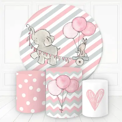 Aperturee Elephant Rabbit With Balloon Round Birthday Backdrop Kit | Round Backdrop Cover Diy | Circle Party Backdrop | Custo...