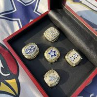 Gold color 5pcs/set dallas football world championship rings set with brown wooden display box for mens gift