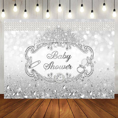 Aperturee Silver Crown Diamond Pearl Baby Shower Backdrop