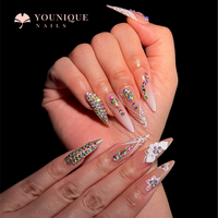Buy 10, Get 10 Free! [Machine-Made] 24pcs/set ReusableFalse Nails with Rhinestone & Floral Decor For Women & Girls DIY NailsA...
