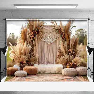 Aperturee Floral Boho Pampas Grass Outdoor Wedding Backdrop | Photography Backdrops | Best Background Photoshoot | Photograph...