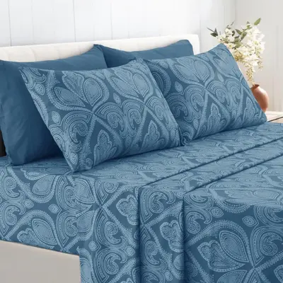 Lux Decor 4/6Pcs Microfiber Paisley Bed Sheet Set-King Bed Sheet-Hypoallergenic Printed Queen Sheets-16 Deep Pocket Bedding...