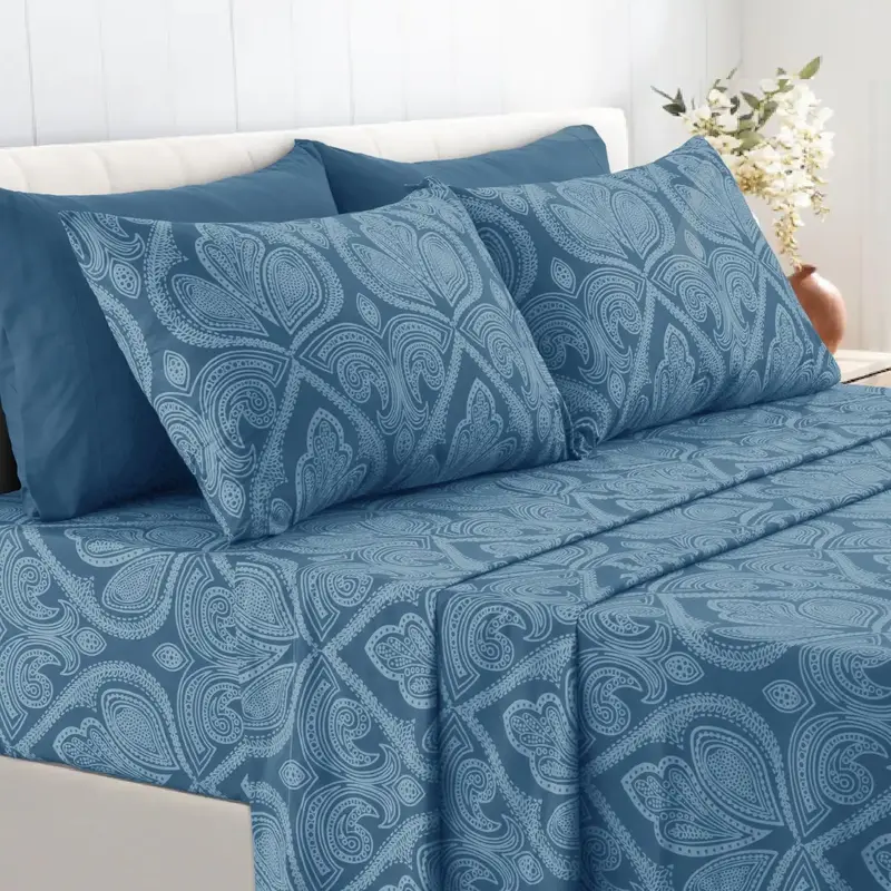 Lux Decor 4/6Pcs Microfiber Paisley Bed Sheet Set-King Bed Sheet-Hypoallergenic Printed Queen Sheets-16 Deep Pocket Bedding...