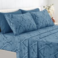 Lux Decor 6Pcs Microfiber Paisley Bed Sheet Set-King Bed Sheet-Hypoallergenic Printed Queen Sheets-16\