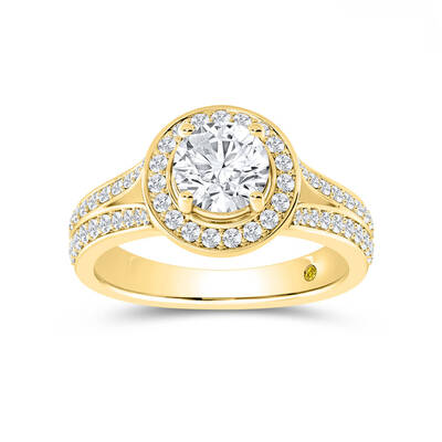Gleam Split Shank Halo Round Lab Grown Diamond Engagement Ring | 14K Yellow Gold 2 1/2 CT. TW.