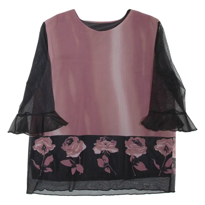 Womens Printed Top Pink 3/4 Sleeve Floral XL
