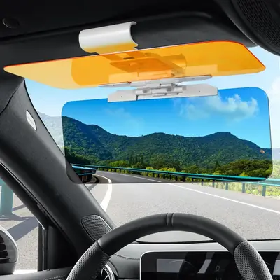 Car Visor,2 in 1 Automobile Sun Anti-UV Block Visor, Day and Night Anti-Glare Visor, Non Glare Anti-Dazzle Sunshade Mirror G...