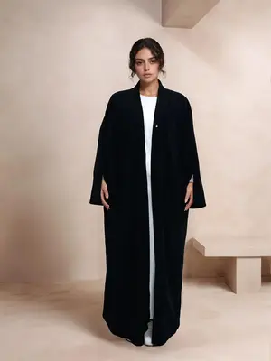 Women's Solid Button Long Sleeve Abaya Coat, Casual Corduroy Open Front Longline Outerwear for Fall & Winter, Women's Islamic...