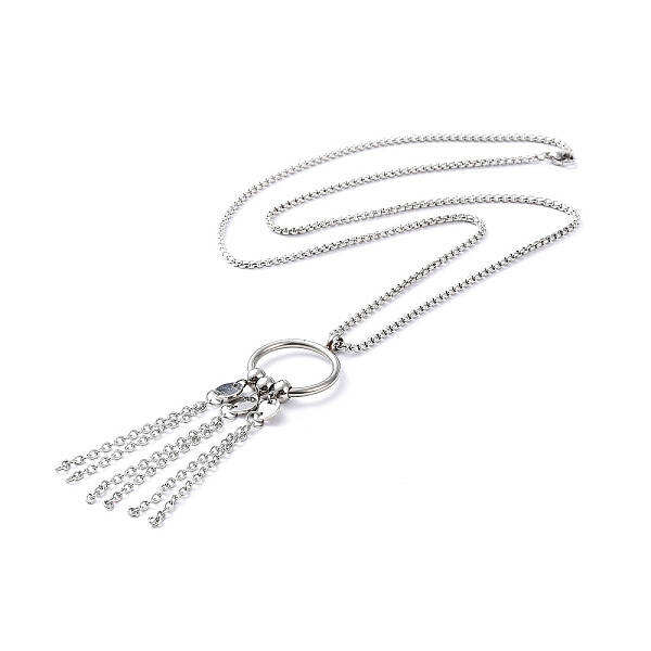 Non-Tarnish 304 Stainless Steel Ring with Tassel Pendant Necklace with Box Chains for Women