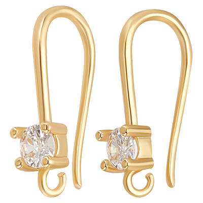 Beebeecraft 30Pcs Cubic Zirconia Earring Hooks 18K Gold Plated French Ear Wires Fish Earring Hooks with Open Loop for DIY Ear...