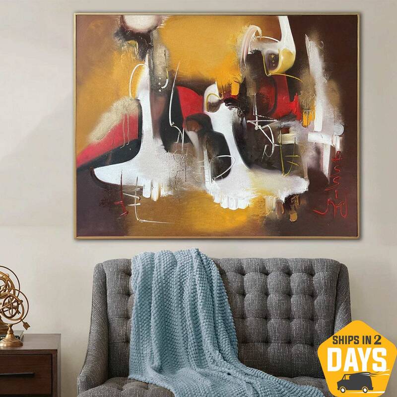 Original Abstract Yellow Paintings On Canvas Modern Colorful Art Unique Painting Wall Decor | BIG WALK 43.3"x55.1"