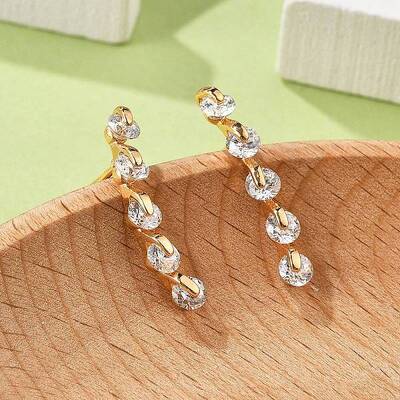 Stick Brass Micro Pave Cubic Zirconia Stud Earrings for Women