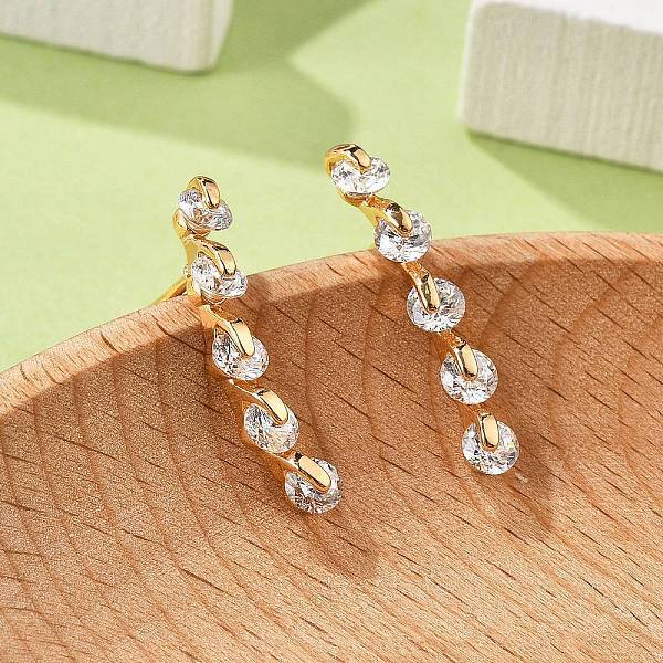 Stick Brass Micro Pave Cubic Zirconia Stud Earrings for Women